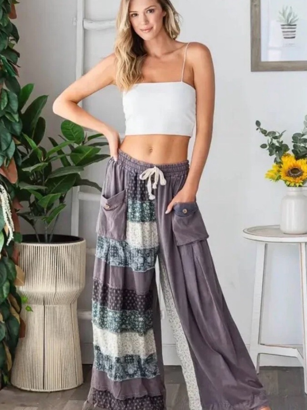 #1455 Oli & Hali Lavender Patchwork Wide-Leg Pants